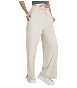 Pantalon de yoga taille haute pour femme avec fentes et poches, édition jeune, fin, pour le sport et le fitness, coupe ample avec cordon de serrage, motif uni - Product Image 3
