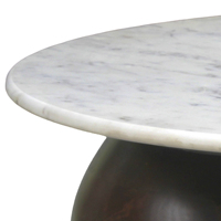 Nouvelles tendances : Table basse de salon Orbital à trois pieds en bois de manguier massif avec plateau rond en marbre blanc texturé violet