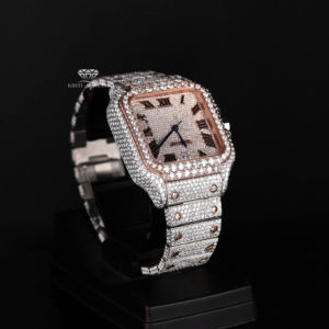 Reloj de Lujo para Hombre, Completamente Cubierto de Diamantes Moissanite, Caja Cuadrada, Esfera Romana, Tono Oro Rosa, Estilo Hip Hop, Acero Inoxidable - Product Image 2