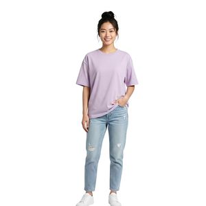 Women's Lavender Crew Neck Loose Fit Cotton T-Shirt Casual Solid Color Short Sleeve Jersey Top All Seasons Wear - Product Image 1