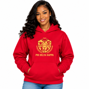 Sudadera con Capucha PDK con Letras Griegas, Puños y Dobladillo Acanalados, Gráfico Decorativo Frontal y Capucha Ajustable para el Campus - Product Image 1
