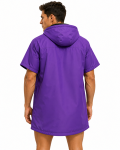 Parka de bain unisexe personnalisée imperméable à capuche, séchage rapide, robe de change, manches courtes, fermeture éclair intégrale, veste de plage, surf, natation, OEM - Product Image 4