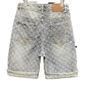 Shorts Jacquard Tendance Américains Confortables à Jambes Droites 100% Coton Longueur Genou Lavés Style Urbain à Jambes Larges - Product Image 1