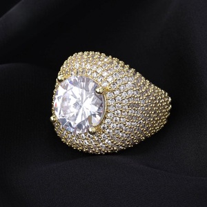 Mens 925 <b>Silver</b> Moissanite Round <b>Solitaire</b> Iced Signet <b>Ring</b> Large Centre Stone Pave Statement Luxury Jewellery <b>Ring</b> for Men - Product Image 3