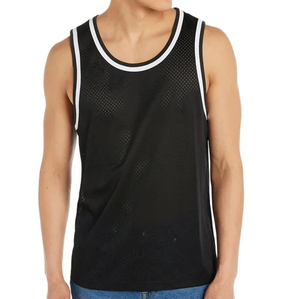 Camiseta sin mangas de malla negra premium para hombre, de color sólido, tejida, transpirable, con cuello redondo, estilo casual, camiseta de compresión. - Product Image 4