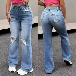 Jeans de Mujer de Cintura Alta, Rotos, Acampanados, Ajustados, Elásticos, de Mezclilla, Estilo Bootcut, Casuales, a la Moda, OEM, Personalizados, al por Mayor - Product Image 2