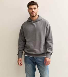 Sudadera con capucha gris para hombre, corte regular, color sólido, tejida, informal, con bolsillo frontal, para otoño. - Product Image 2