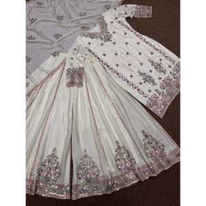 Top de vestidos de graduación de diseñador con hilo de bordar Plazzo y Dupatta y trabajo de lentejuelas - Product Image 4