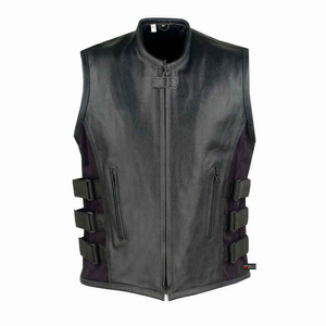 Chaleco de Motocicleta de Cuero Genuino para Hombre, con Correa Lateral Ajustable, Cierre de Cremallera, Ropa Exterior Cortavientos para Conducir en Invierno - Product Image 1