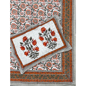 Drap plat géométrique en coton 200TC imprimé à la main, double, blanc, respirant, pour la maison, l'hôtel et usage élégant - Product Image 1