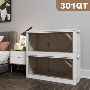 Set di 2 Contenitori di Stoccaggio in Plastica Trasparente 301QT, Larghezza 35.4, Scatole Pieghevoli per Organizzazione Armadio - Product Image 1