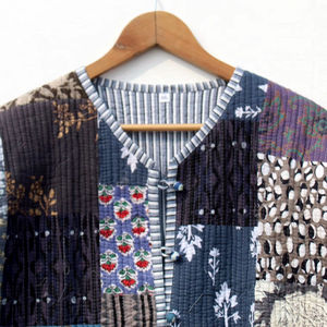 Vestes matelassées vintage à manches longues, décontractées, faites à la main, en coton, pour femmes, réversibles, style bohème hippie, avec dentelle. - Product Image 1