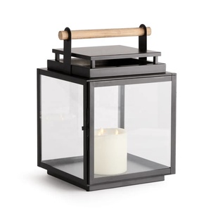 Wholesale Modern <b>Black</b> <b>Lantern</b> With Wooden Handle Candle Holder For Christmas Home Decoration - Product Image 4