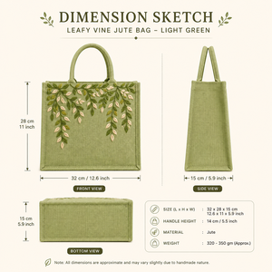กระเป๋าโท้ทใบใหญ่ลายใบไม้สีเขียวอ่อน ปักลายสไตล์โบฮีเมียน เป็นมิตรกับสิ่งแวดล้อม ซับในผ้าฝ้าย ขนาด 32x28x15 ซม. - Product Image 2