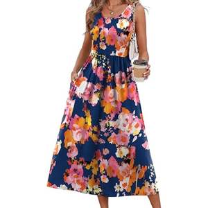 Vestido Largo sin Mangas con Estampado de Girasoles Amarillos, Vestido Casual de Verano con Bolsillos Laterales, Estampado Floral Vibrante, Ropa de Mujer OEM - Product Image 6