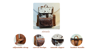 Patrón occidental Cuero de piel de vaca Tallado a mano Mochila elegante Mochilas escolares Unisex Hermosa bolsa de diseñador Bolsa de uso múltiple - Product Image 3