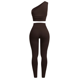 Conjunto de Yoga Acanalado con Logotipo Personalizado, 2 Piezas, Ropa Deportiva sin Costuras para Mujer, Leggings de Cintura Alta y Sujetador Deportivo para Entrenamiento - Product Image 5
