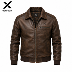 Veste en cuir marron pour homme, style urbain et rétro, manches longues, coupe-vent, style automne, vêtements de moto, adulte, fabriqué au Pakistan, Sialkot, OEM - Product Image 1