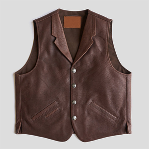 Gilet en cuir marron vintage pour homme, col classique, boutons sur le devant, sans manches, gilet de costume décontracté ou formel, fournisseur OEM personnalisé, nouveauté - Product Image 5