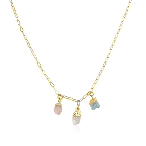 Collar de moda con tres gemas en bruto, cadena de clip chapada en oro de 18k, cuarzo natural en bruto, colgante electrochapado para joyería femenina - Product Image 1