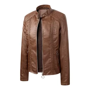 Veste en cuir véritable de luxe pour femmes avec col à boutons pression, matériau de qualité supérieure - Product Image 2