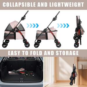 Poussette pliable TH-PPS-507 à quatre roues pour animaux de compagnie avec pare-soleil et porte-gobelets réglables à cadre durable - Product Image 4