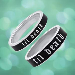 Bague de promesse gothique classique Til Death, bande en argent sterling de 6 mm, accessoire unique pour mariage et fête, symbole d'engagement éternel, assortie - Product Image 4