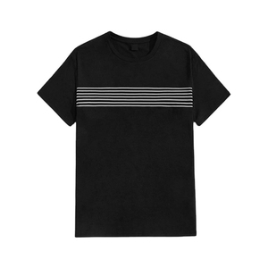 T-shirt à manches courtes noir pour homme avec motif rayé blanc, col rond, vêtement décontracté, coupe régulière, jersey en coton tricoté - Product Image 1