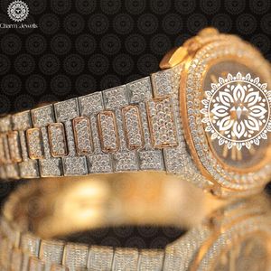 Charm Jewels Luxury Yellow <b>Gold</b> Diamond <b>Men's</b> Mechanical Movement Stainless Steel 40mm Dial 20mm Band 10 Bar Water Resistant - Product Image 2