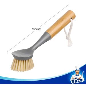 Set di 2 Spazzole per Piatti con Manico in Bambù e Raschietto Integrato, Spazzola per Pulizia Lavello e Pentole - Product Image 3