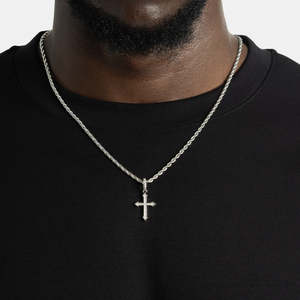 Collier pendentif croix en argent 925 plaqué rhodium pour homme, bijoux religieux chrétiens, style à porter au quotidien - Product Image 1