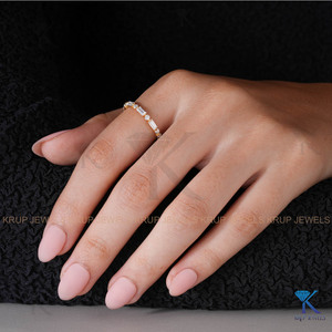 Custom Alternating Baguette Lab Created Diamond <b>Stacking</b> <b>Ring</b> Yellow Gold Women's Minimalist Wedding Anniversary Band Fine - Product Image 4