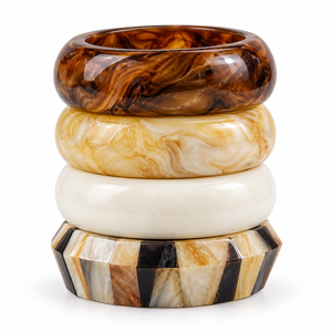 Handcrafted <b>Resin</b> Bangle Bracelet Single Piece Marble Effect Chunky Jewelry with Decorative Studs Wholesale OEM ODM - Product Image 2