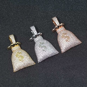 Collier Pendentif Sac à Monnaie Iced Out avec Charm Micro Pavé Moissanite Or Rose, Bijou Hip Hop pour Hommes et Femmes, Idéal pour les Fêtes - Product Image 4