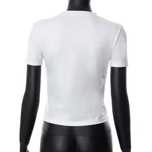 2024 Summer Unisex T Shirt Women's <b>Sexy</b> Casual Short Sleeve <b>Crop</b> <b>Top</b> 100% Cotton Plus Size Decorated with Appliques - Product Image 3