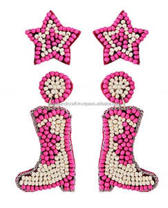 Boucles d'oreilles goutte à la mode orange avec broderie perlée fleur feuille dos paillettes pierre perles de rocaille perlée fleur feuille boucles d'oreilles - Product Image 5