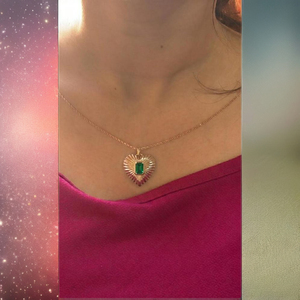14KT Gold Lab Grown Emerald Bezel Setting Embossed Heart Pendant <b>Necklace</b> for Women's IGI Certified - Product Image 3