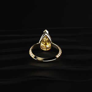 Bague de fiançailles de luxe en moissanite jaune taille poire 3 carats, demi-sertie, en or massif 14 carats, bijou de déclaration moderne pour mariée - Product Image 4