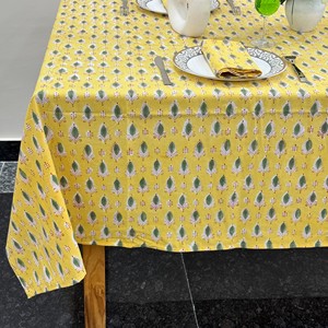 Yellow Printed Cotton <b>Tablecloth</b> With Plant Pattern Classic Style Washable Woven Home Use Table Linen Customizable - Product Image 6