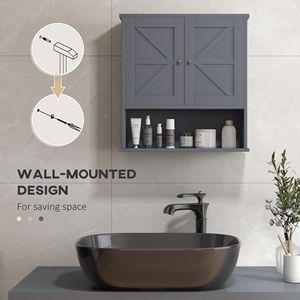 Armadietto da Bagno Grigio Stile Fattoria, Montato a Parete, con Ante Scorrevoli e Ripiano Regolabile in MDF, Ideale per Lavanderia - Product Image 5