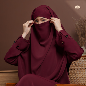 Ensemble Abaya Islamique et Khimar Français pour Femme, Couleur Bourgogne, en Coton Marbella Premium, Non Tissé Uni, Coupe Ample, Robe Modeste avec Coffret Cadeau - Product Image 1