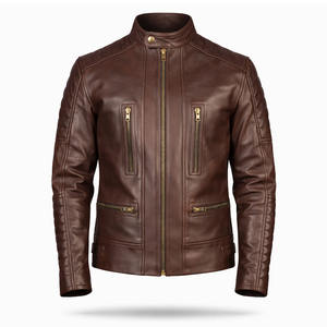 Chaqueta de Motociclista para Hombre SAAR INDUSTRIES, de Cuero Genuino Marrón, Corte Ajustado, Clásica, Impermeable, Resistente al Viento, Fabricante Personalizado - Product Image 1