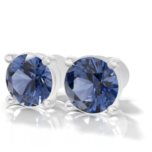 Heerani Jewels Brilliant Cut Natural <b>Blue</b> <b>Sapphire</b> Stud <b>Earrings</b> 925 Sterling Silver Silver Plated Classic Claw Setting 1.9g - Product Image 1