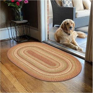 Oval Braided Jute Area <b>Rug</b> Striped Farmhouse Style Non-Slip Rubber Backing Living Room Home Decor - Product Image 4