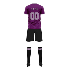 ชุดเสื้อฟุตบอลลายเรขาคณิตสีม่วงสำหรับผู้ชาย พร้อมกางเกงขาสั้นสีดำ ระบายเหงื่อได้ดี ทรงสปอร์ต เหมาะกับทุกฤดูกาล ชุดยูนิฟอร์มปรับแต่งได้ - Product Image 2