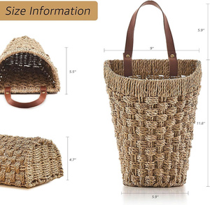 Durable Lightweight Seagrass <b>Basket</b> Natural Organizer <b>For</b> <b>Flowers</b> Door Hanging Wall Hanging <b>Basket</b> - Product Image 5