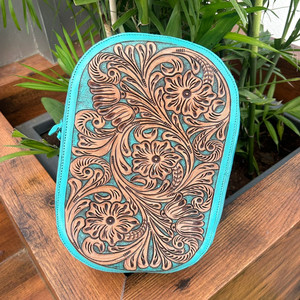 กล่องเก็บเครื่องสำอางหนังสีเทอร์ควอยซ์กล่องจัดระเบียบในห้องน้ำกล่องจัดระเบียบเครื่องสำอางทำมือมีสไตล์ - Product Image 2