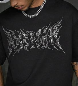 T-shirt d'été de haute qualité 100 % coton, style streetwear, épaules tombantes, personnalisé avec strass, coupe carrée et courte - Product Image 2