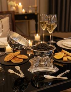Handmade <b>Polished</b> Metal Bowl Set With <b>Black</b> Caviar Serving Design For Wedding Luxury Dining Table Decor By UO INDIA - Product Image 1