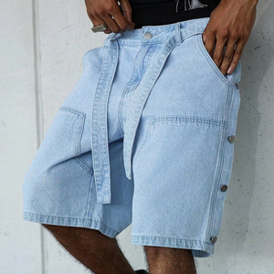 Wholesale Summer Casual Men's Ripped Denim Shorts 100% Cotton Breathable Quick Dry OEM Custom Service Drawstring Closure - Product Image 1